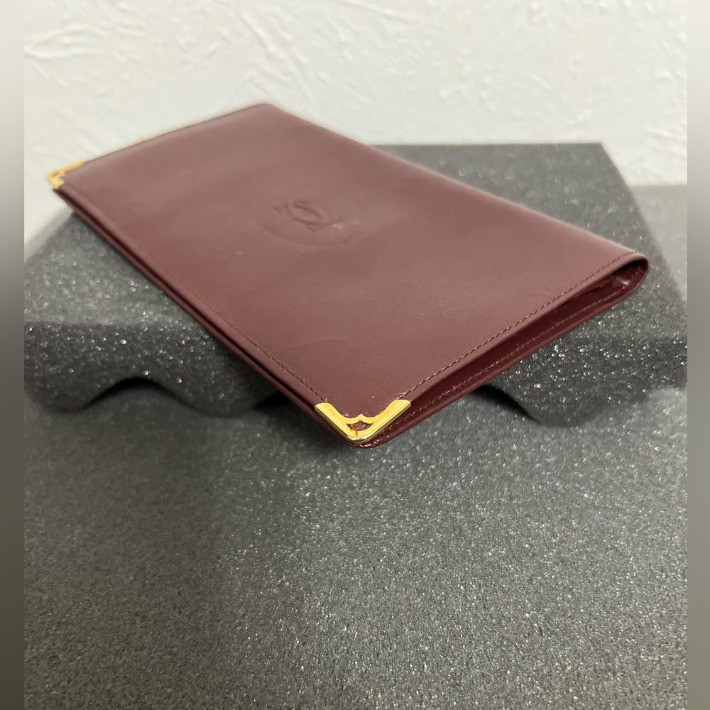 PREOWNED AUTH CARTIER BI-FOLD LONG LEATHER WALLET UNISEX BORDEAUX RED - Picture 3 of 11